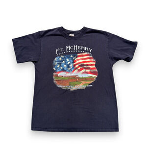 Vintage Fort McHenry Shirt Adult LARGE Blue Baltimore Maryland History Flag Y2K